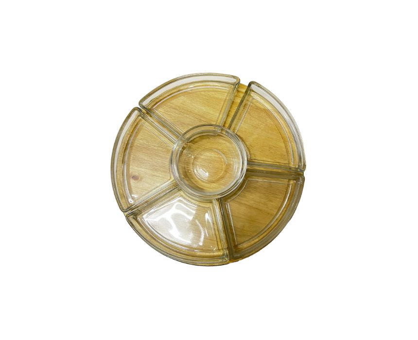 Glass Compartment Tray on Wood Plate