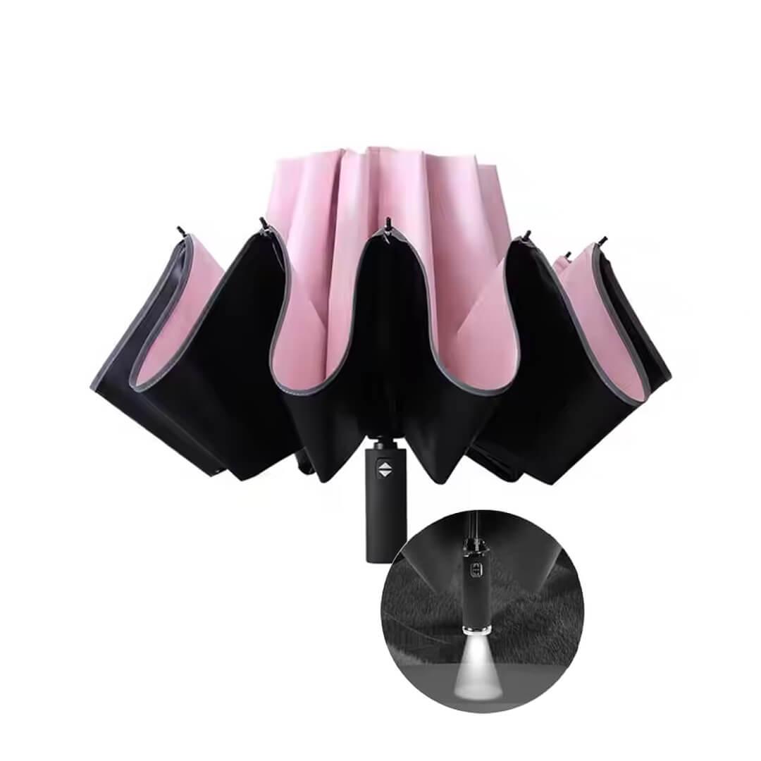 Automatic 3-Fold Inverted Umbrella with Built-In LED Light - Pink Pink