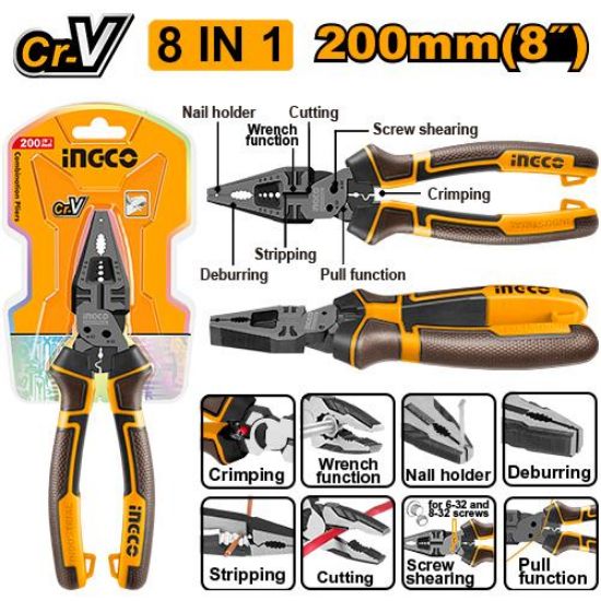 INGCO 8 in 1 Multi Function Combination Plier 8 inch