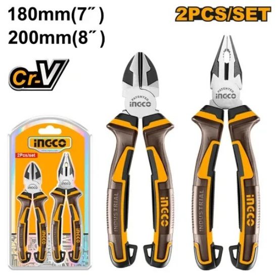 INGCO 2 Pcs combination and cutting plier set