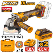 INGCO 20V BL 1000W Angle Grinder Kit