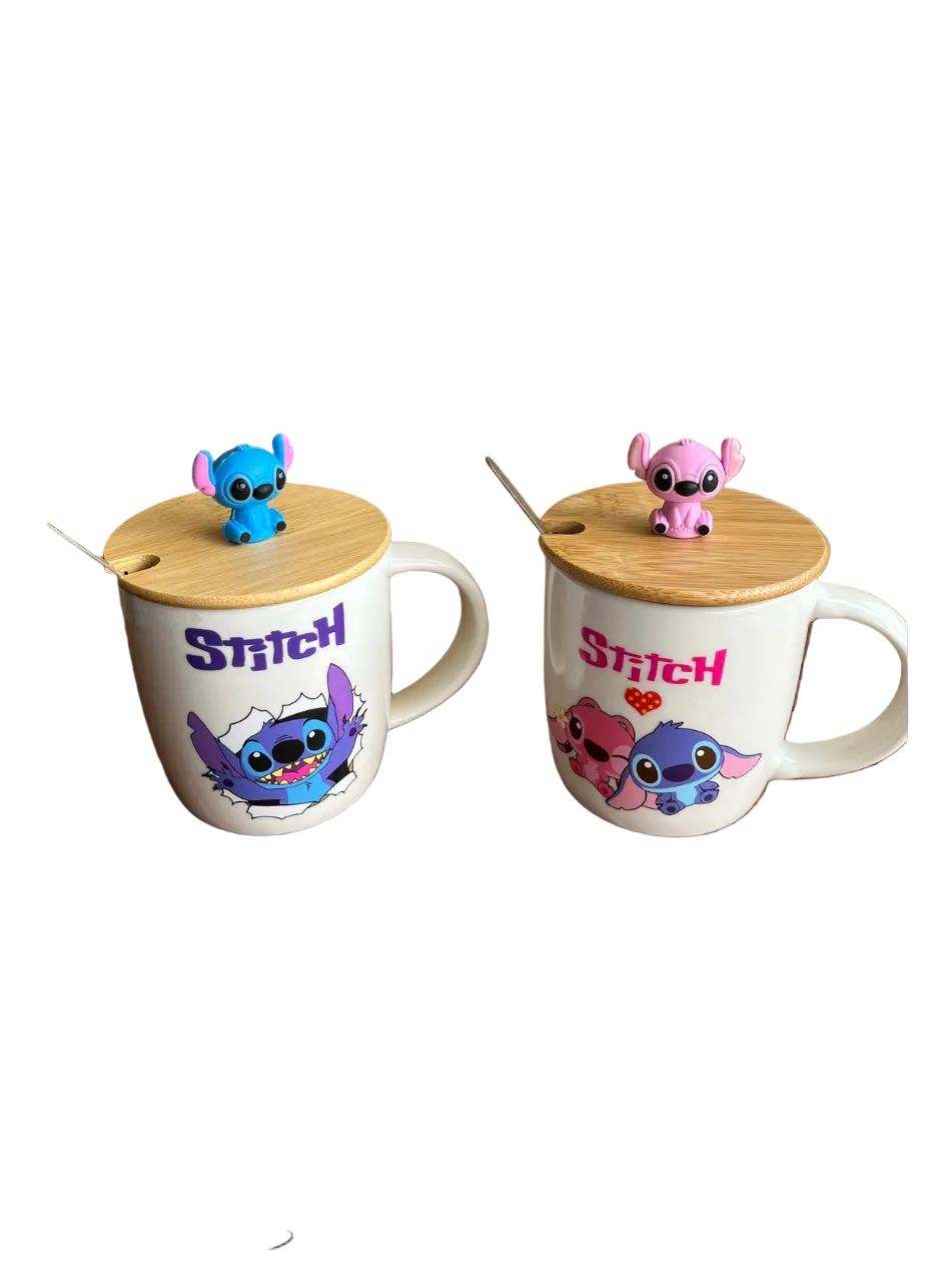 Stitch Ceramic Mug with 3D Cover & Spoon
