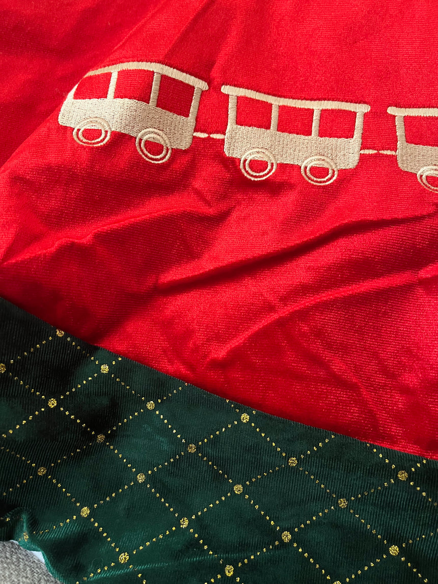 Christmas Tree Skirt Velvet Santa And Train