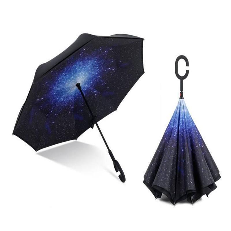 Windproof Reverse Double Layer C-Handle Starry Umbrella