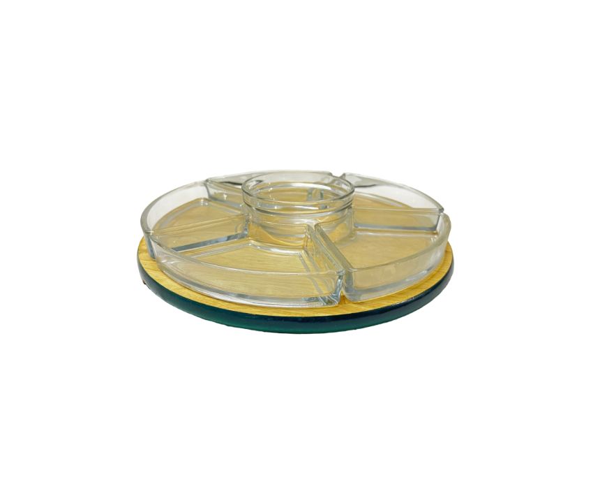 Glass Compartment Tray on Wood Plate