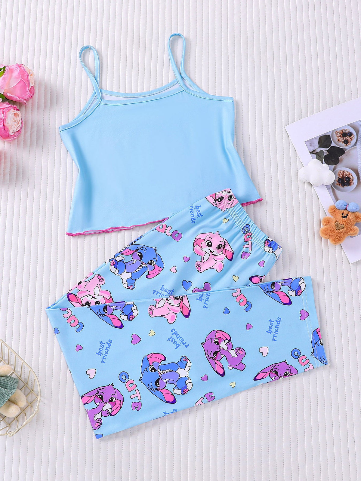Girls Cute Cartoon Crop Top Pajama Set 8Y