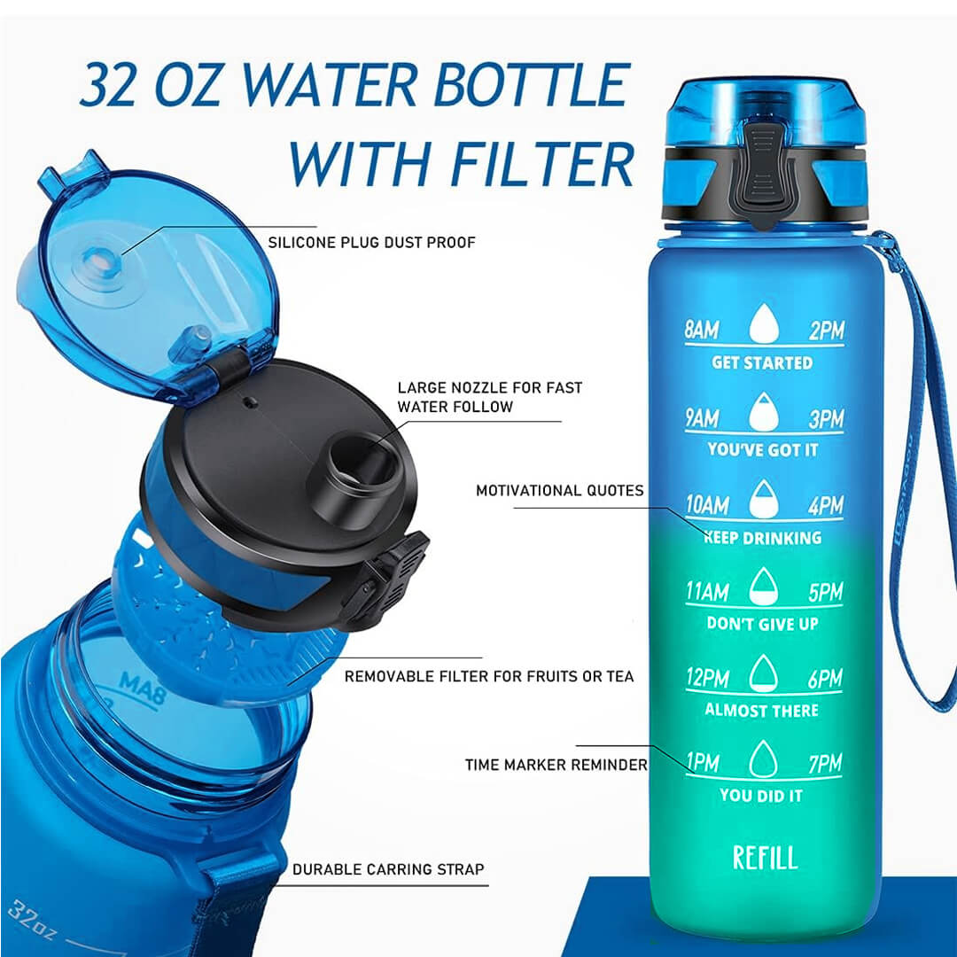 Leakproof water bottle with standard drinking spout for school, 1000 ml