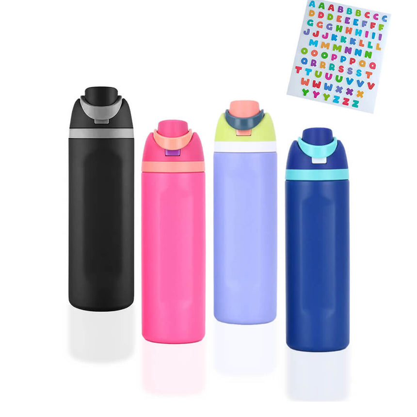 1000 ml stainless straw water bottle with stickers, BPA-free