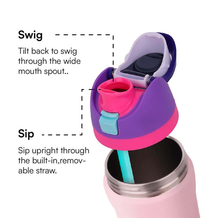 1000 ml stainless straw water bottle with swig & sip features