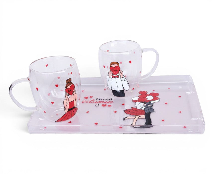 Double Glass Mug and Plexi Tray Set