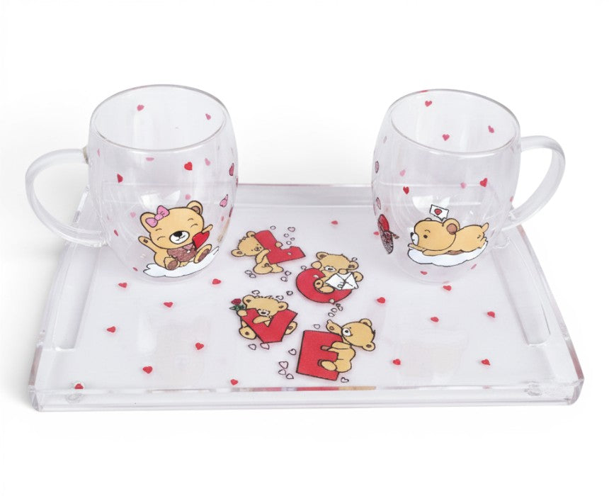 Double Glass Mug and Plexi Tray Set