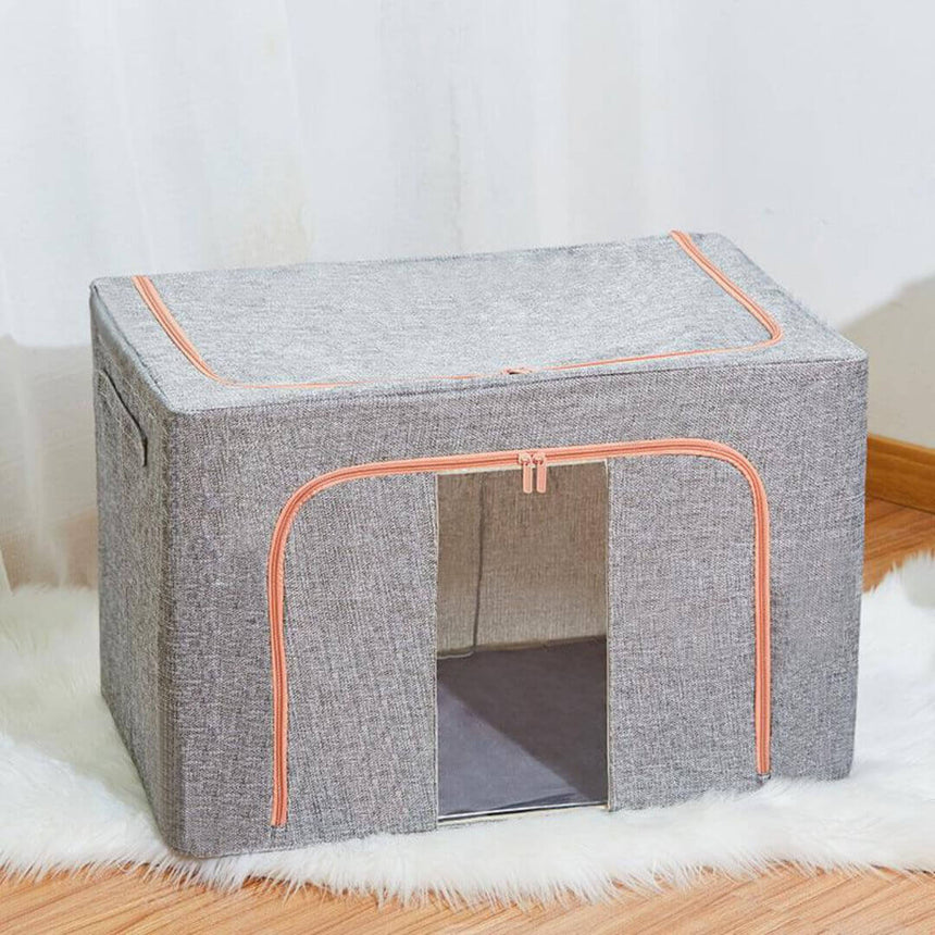 Foldable closet storage box for clothes and blankets, grey color