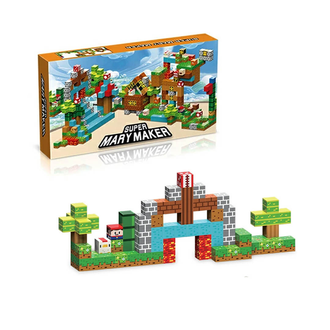 Magnetic building block set with 100 colorful cubes