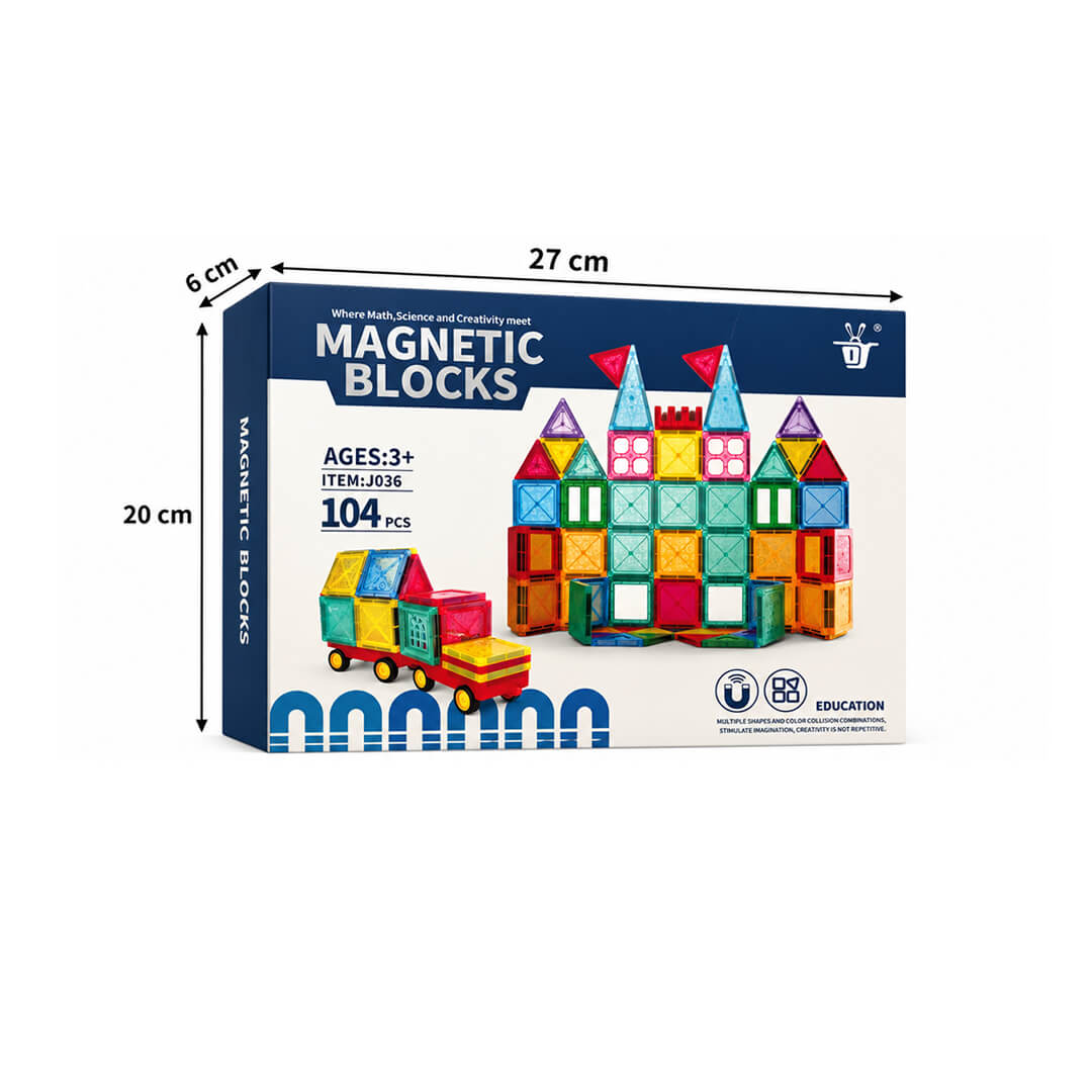 104-piece kids' magnetic blocks for 2D and 3D construction