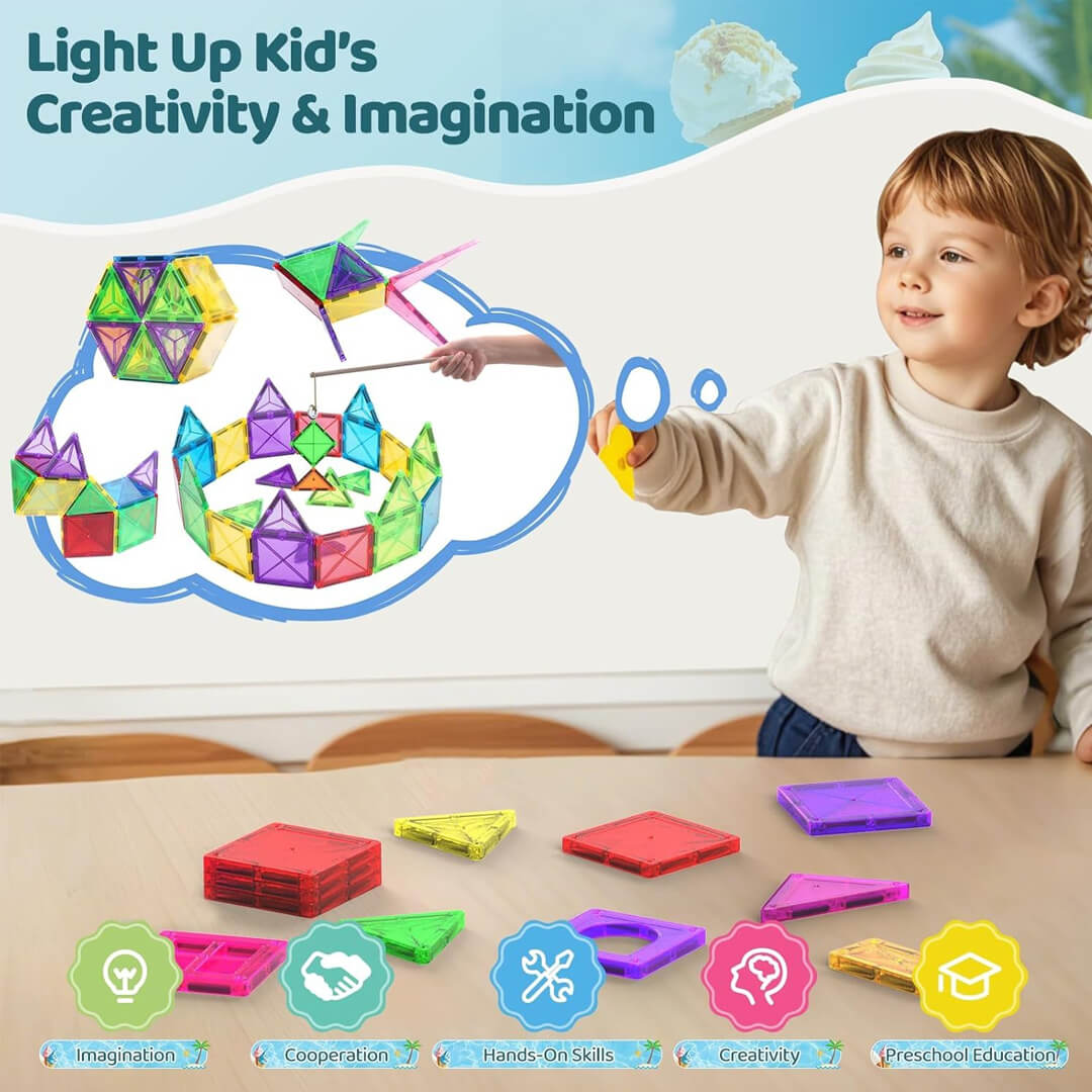 Medium magnetic squares and triangles for kids' building set