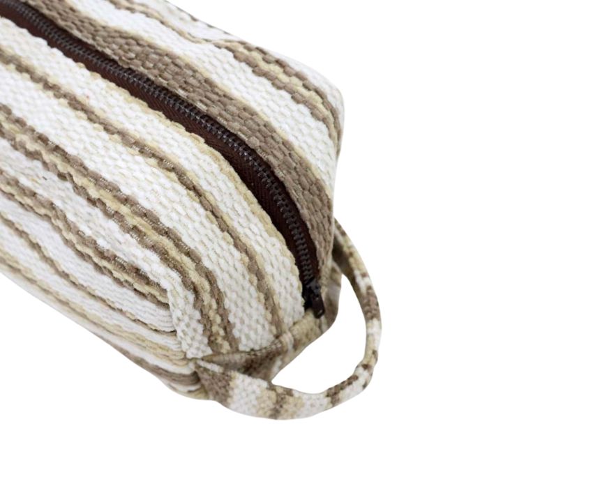 Handmade Chenille Hand Pouch in Beige Stripes