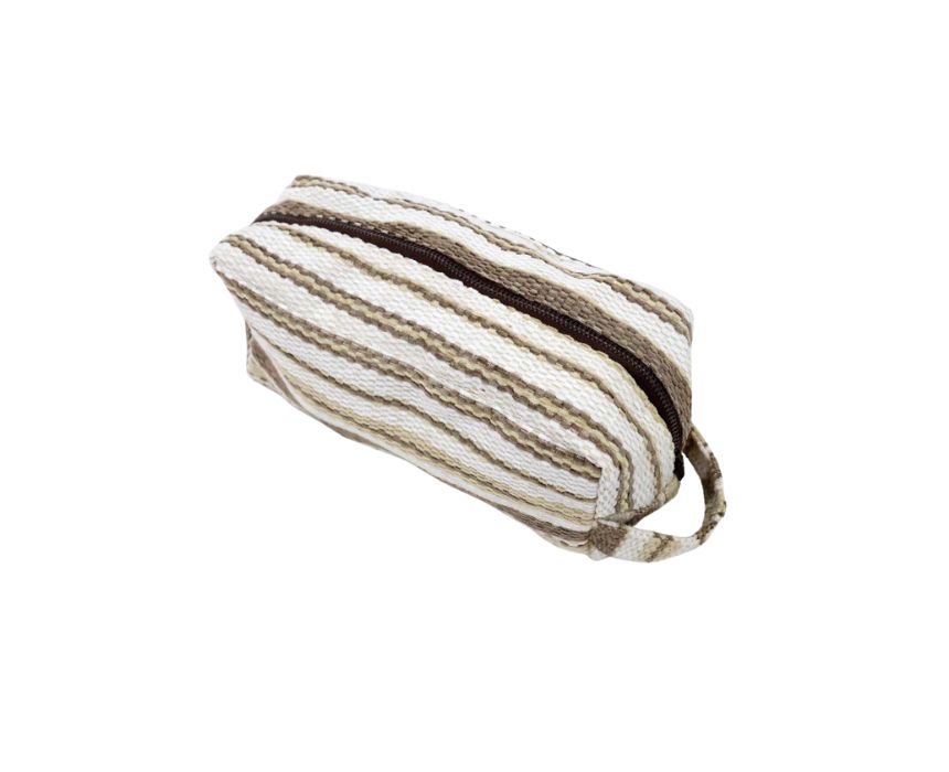 Handmade Chenille Hand Pouch in Beige Stripes