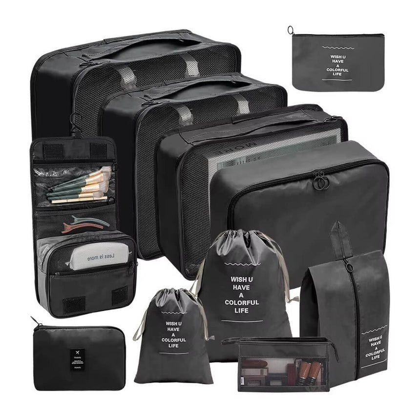 Black waterproof packing cubes for suitcase organization