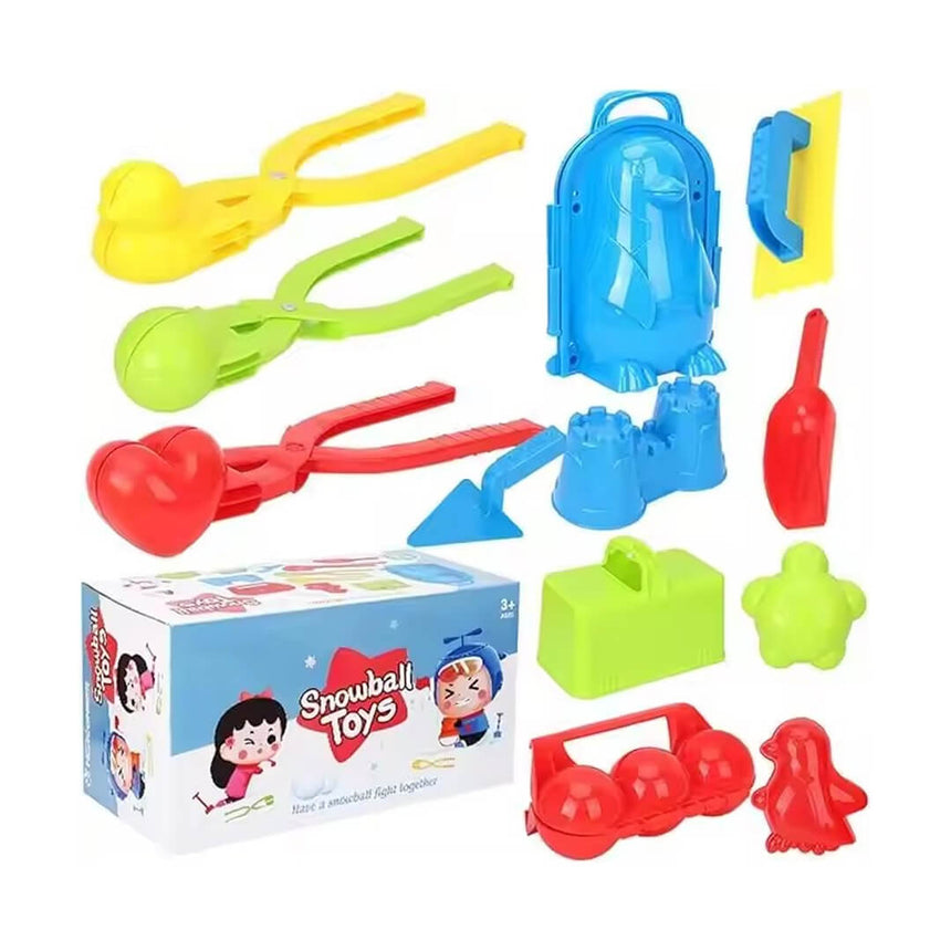 12-piece snow toy set for kids with molds and shovels