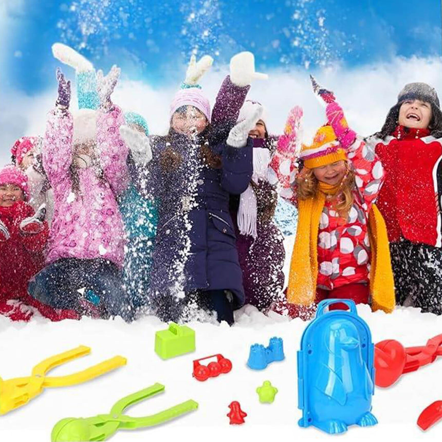 Kids playing with colorful snow toy set outdoors