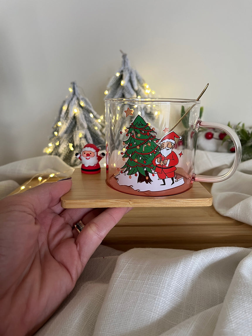 Christmas Glass Mug and Coaster Set