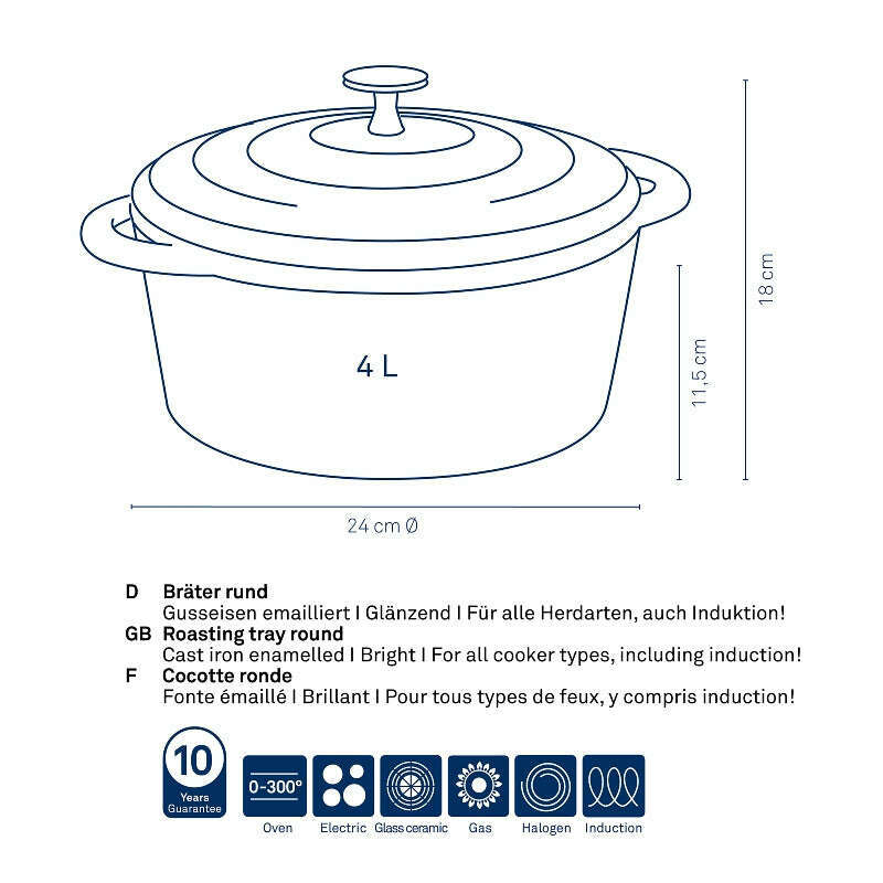 Black Roaster Calido Round 3.8L Dutch Ovens Black Roaster Calido Round 3.8L Black Roaster Calido Round 3.8L Kela