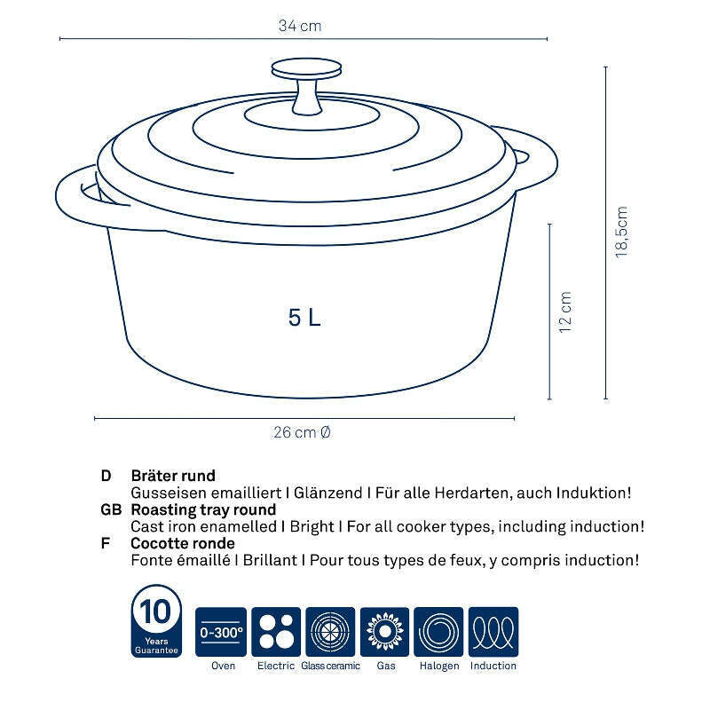 Black Roaster Calido Round 5L Dutch Ovens Black Roaster Calido Round 5L Black Roaster Calido Round 5L Kela