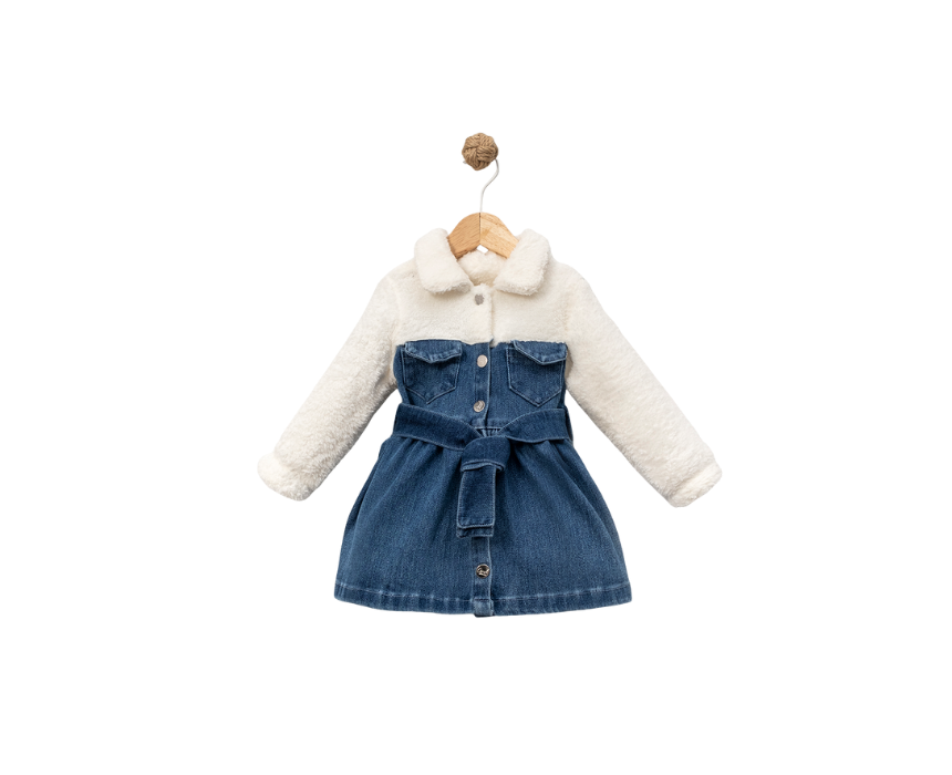 Plush Girl Denim Dress in Navy Blue