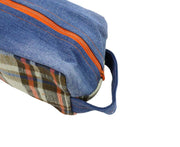 Hand Pouch in Blue Denim and Checkered Fabric