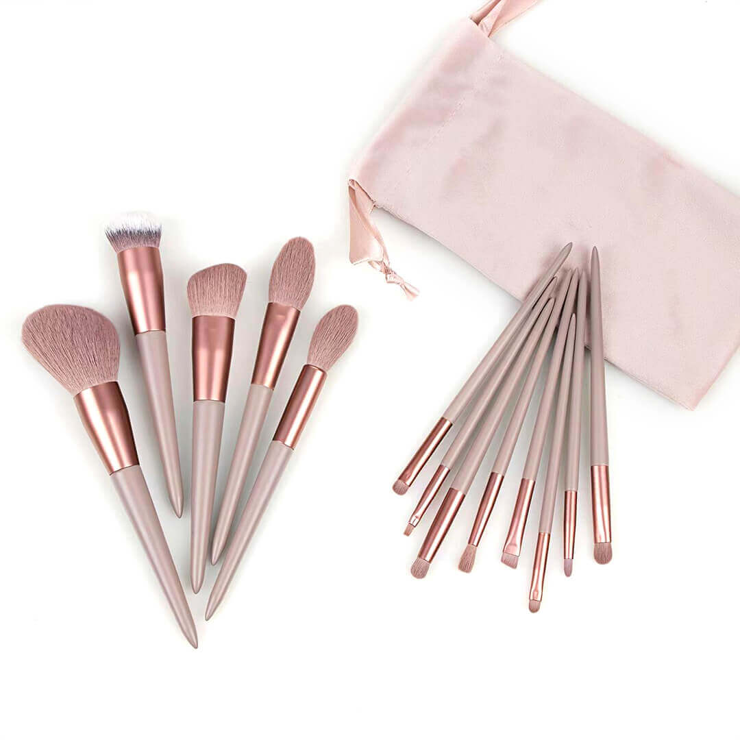 13 pieces Makeup Brushes Full Set with bag - Brown