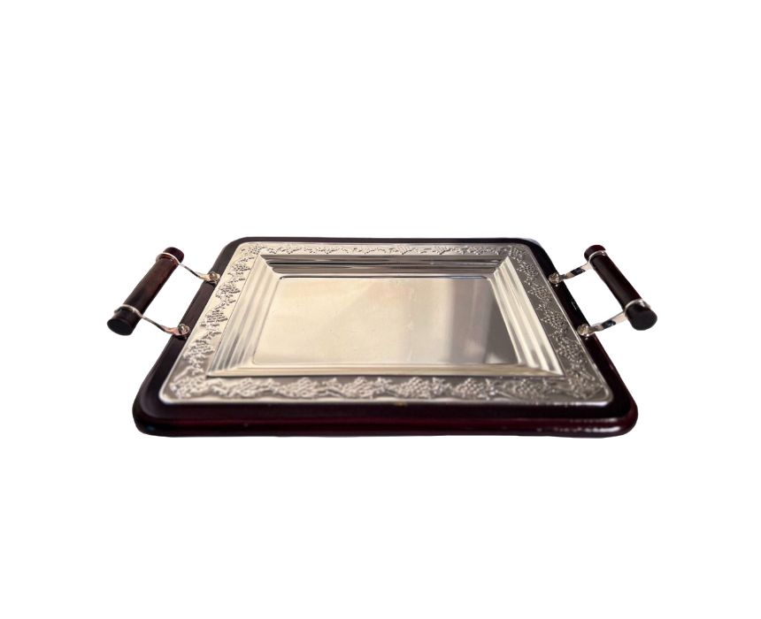 Amber Wood and Silver Serving Tray