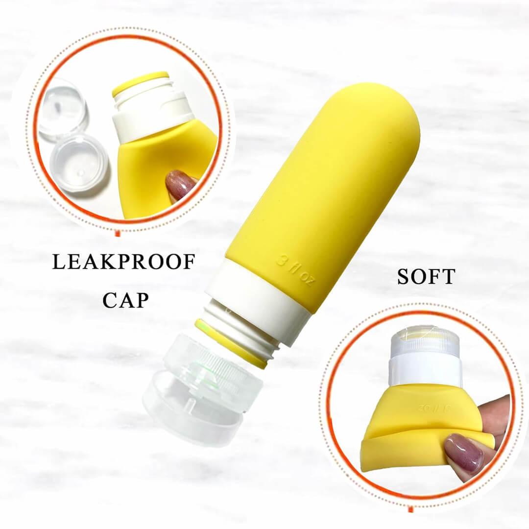 Yellow reusable silicone bottle with leakproof cap 