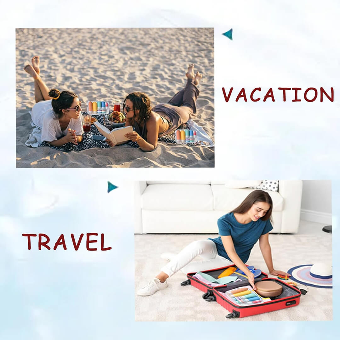 Travel accessories kit with labels and cleaning brush