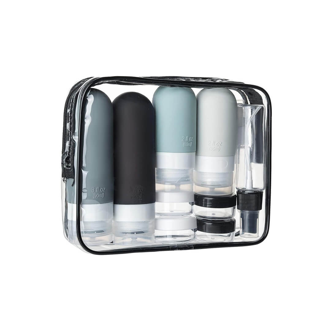 Compact travel toiletry set for flights