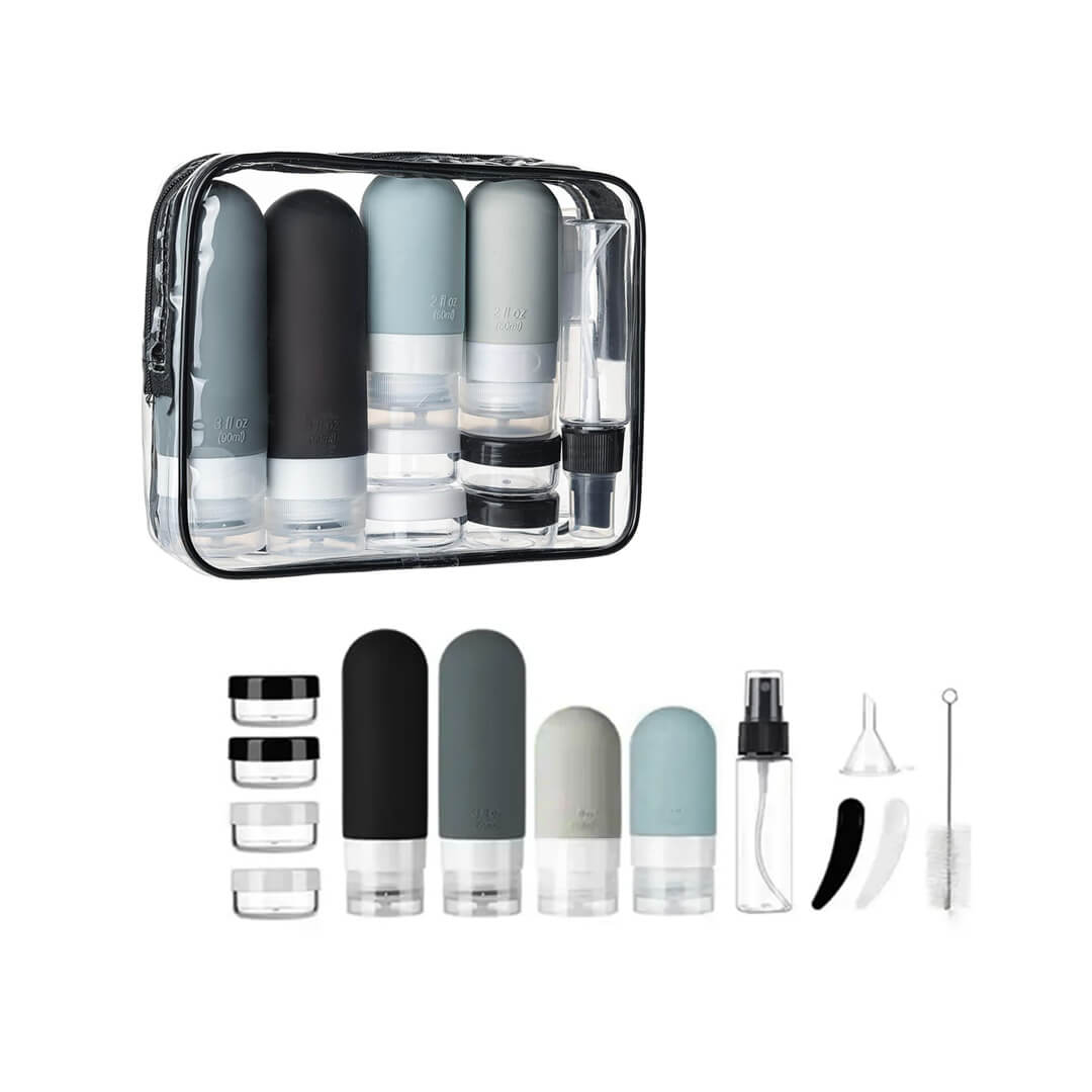 Travel toiletry  silicone bottles with bag in black and grey color