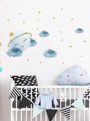 Blue Clouds and Moon and Gold Stars Wall Sticker
