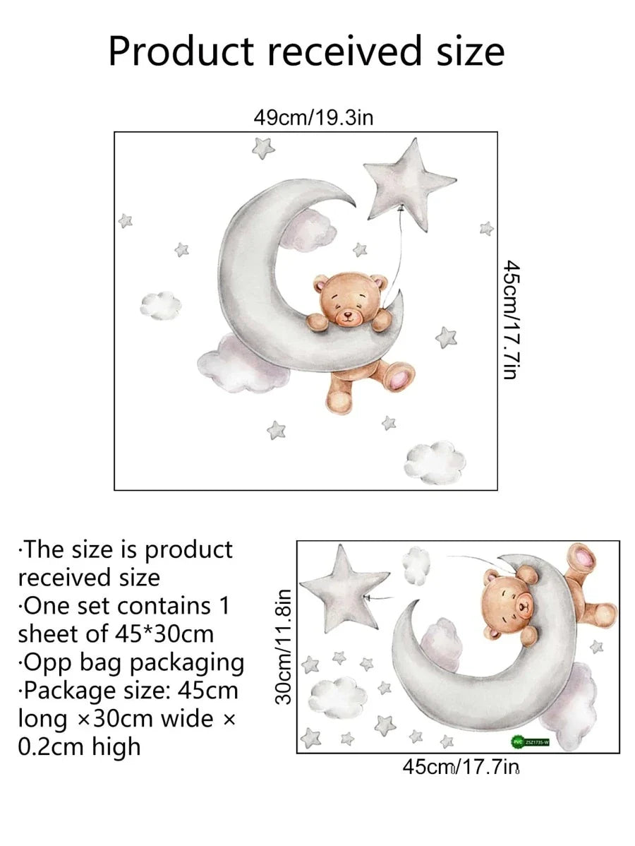 Bear, Moon, Stars and Clouds Wall Sticker