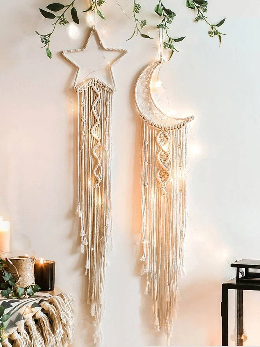 Star & Moon Woven Wall Hanging Decor 2 Pieces
