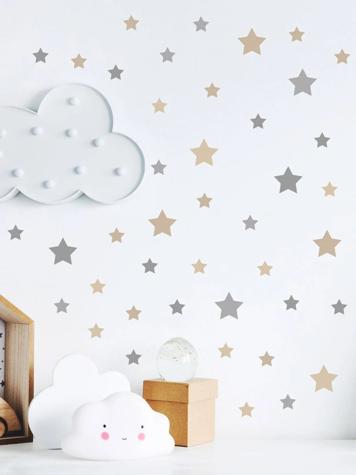 Stars Wall Stickers Grey & Beige 86 Pieces