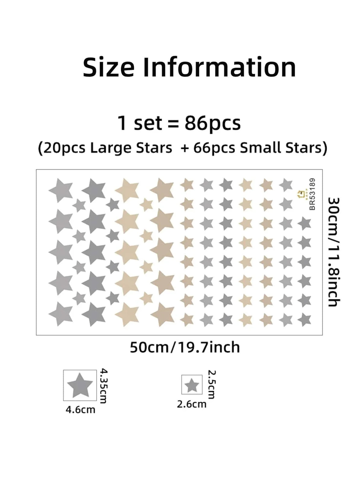 Stars Wall Stickers Grey & Beige 86 Pieces