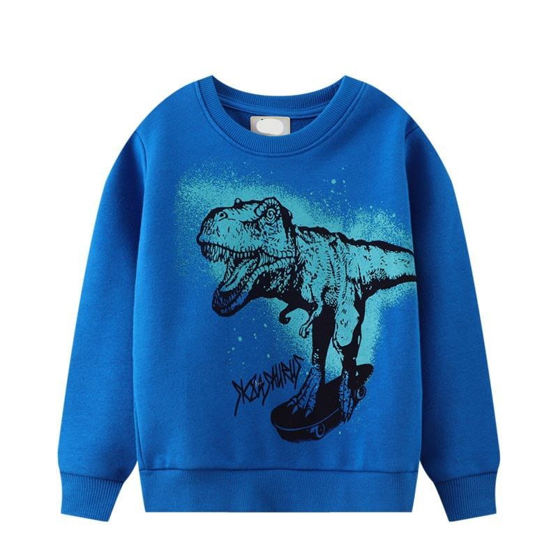 Kids’ 100% Cotton Blue Dinosaur Sweater | 4–7Y