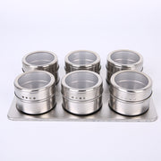 Set Of 6 Stainless Magnetic Spice Jars