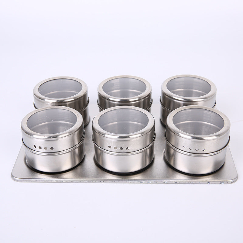 Set Of 6 Stainless Magnetic Spice Jars