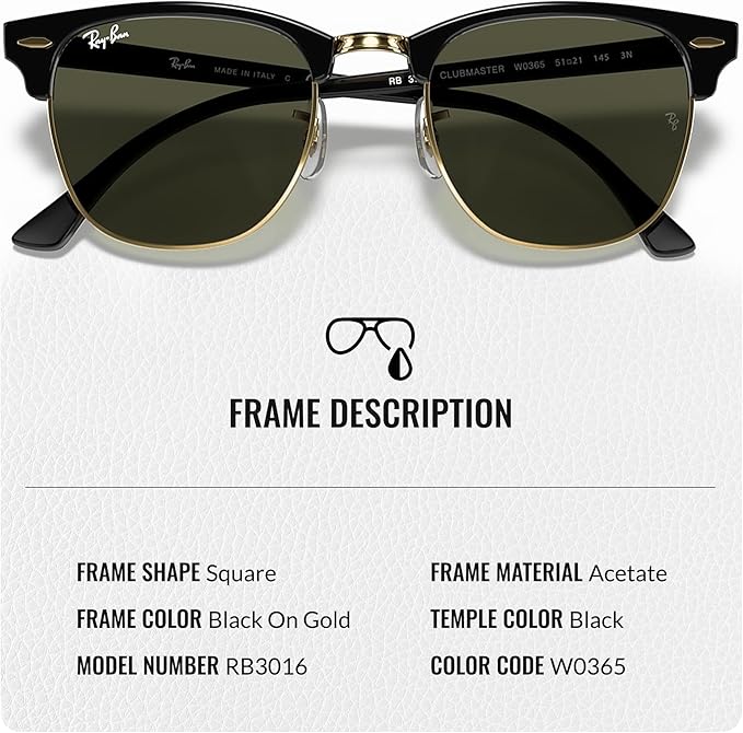 RayBan (RB3016) Clubmaster Sunglasses, 49/21