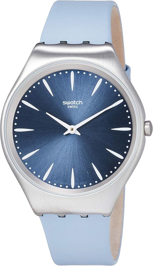 Swatch Unisex Adult Quartz Watch, Analog Display and Leather Strap