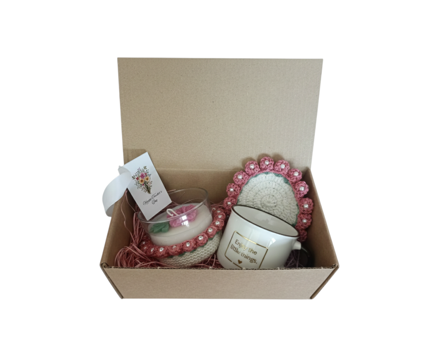 Handmade Crochet Candle And Coffee Mug Gift Set