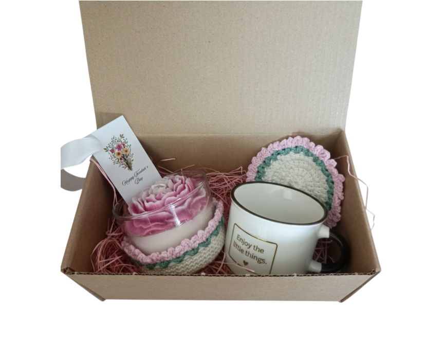 Handmade Crochet Candle And Coffee Mug Gift Set