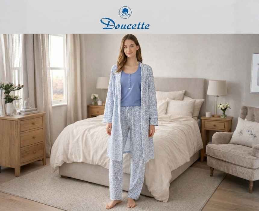 Doucette Women’s 3-Piece Robe & Pyjama Set Blue