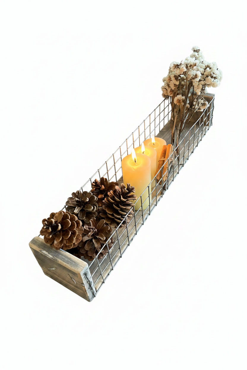 Wooden & Metal Tray Decorative Centerpiece
