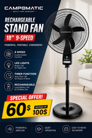 Campomatic Rechargeable Stand Fan 18 Inch